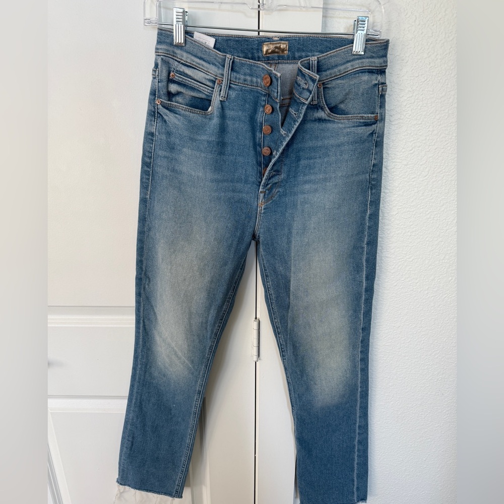MOTHER Pixie Dazzler Ankle Fray Blue Denim Jeans - Size 28